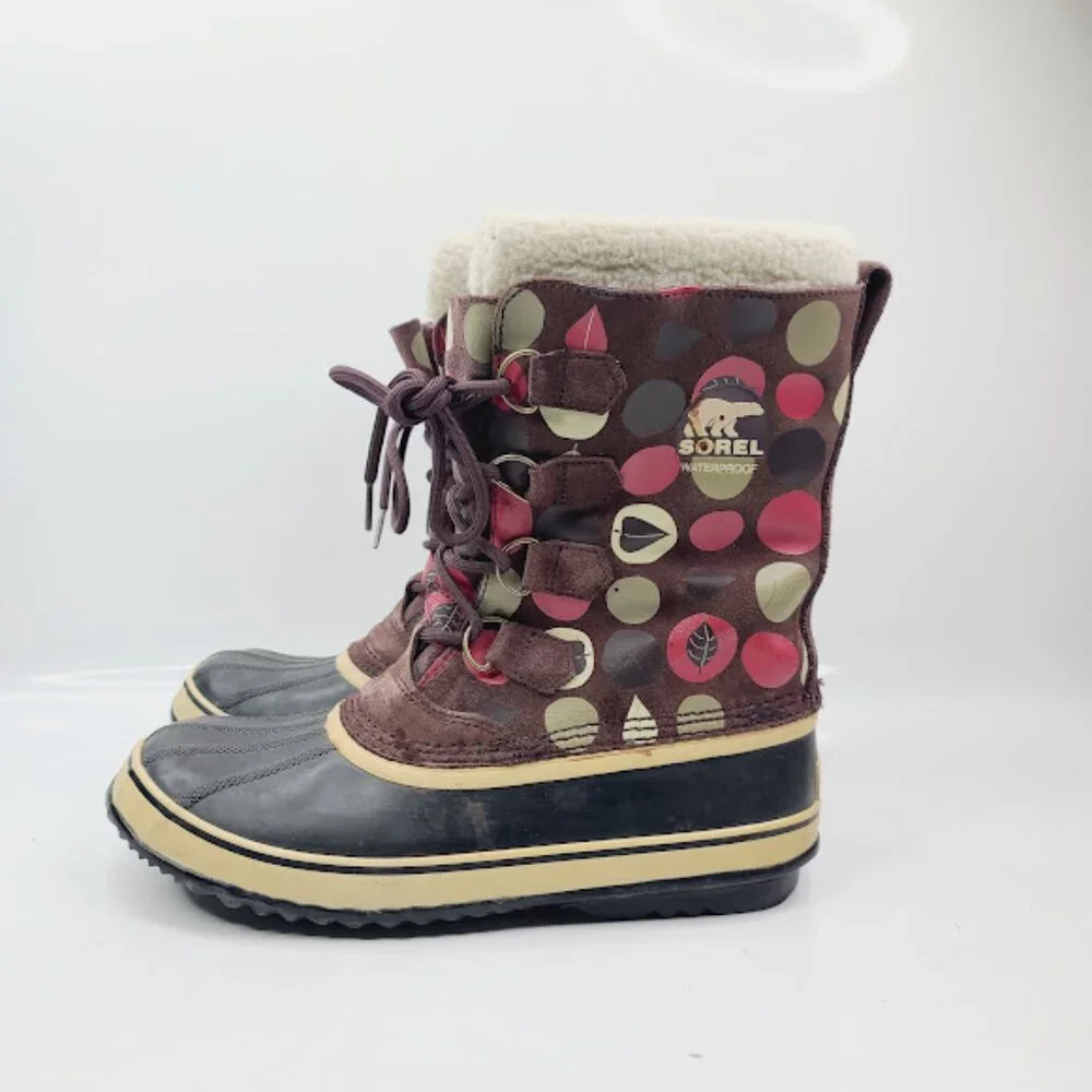 Sorel Women's Brown Premium CVC‎ NL1557-207 Polka Wp Mid-Calf Snow Boot Size 12